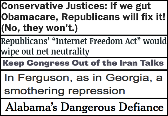 Abbreviated pundit roundup: Republicans intent on gutting the ACA, net neutrality and more